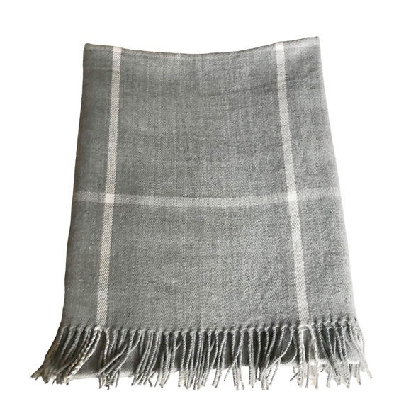 J. Crew Classic Plaid Heather Dusk Gray Ivory Scarf - Picture 9 of 13